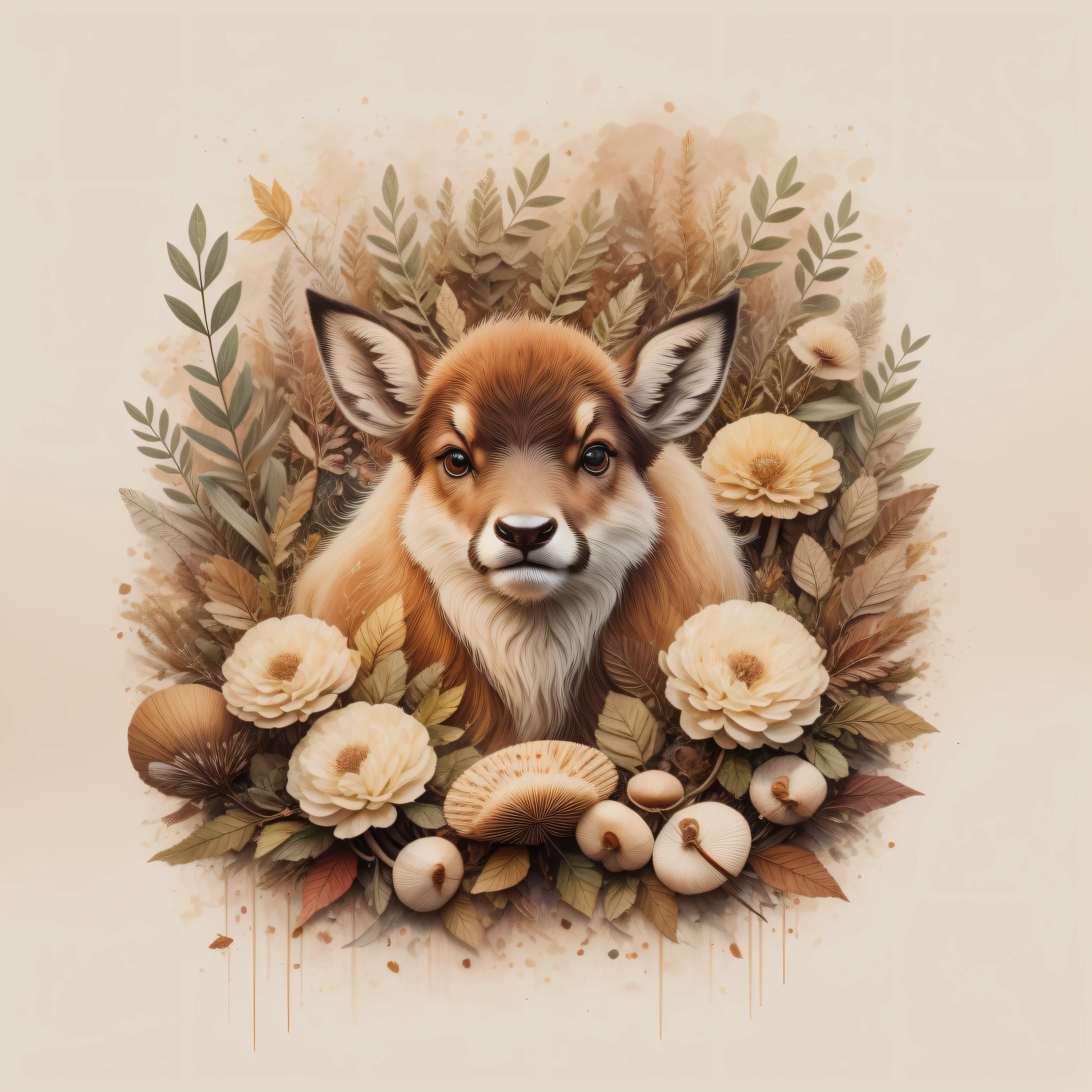There's a deer in a pile of leaves and mushrooms, ciervo caprichoso, Ethereal Deer, por Jeka Kemp, Beautiful autumn spirit, autumn, Deer illustration, por Andrée Ruellan, lindo ciervo, por Caroline Chariot-Dayez, Animal ciervo, Teniente Zofia Stryjenska, El encantador cierbo peludo, Inspirado en Nicoletta Ceccoli