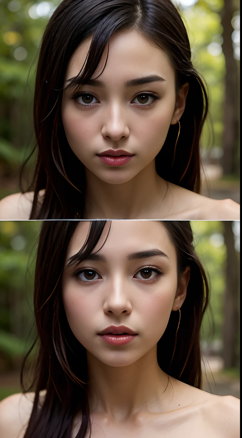 (masterpiece), (extreme close up), side view, best quality, (photorealistic:1.3), 1woman, vonzy selfie wearing black top, at night, front view, pretty face, realistic skin, (round face), side bangs hair, black medium hair, realistic skin texture, vivid lighting, detailed face cheering, human skin texture