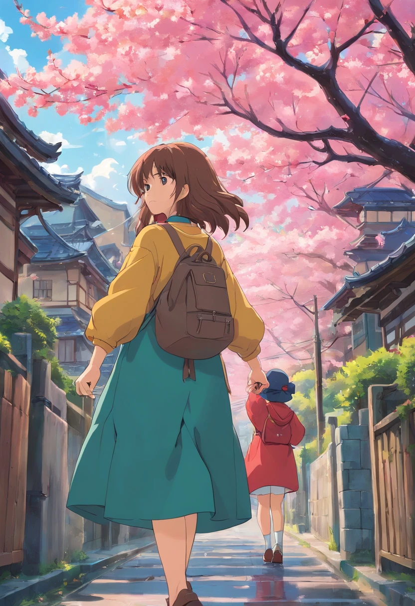 ((Ultra-realistic detail.) (Masterpiece, Top Quality, Best Quality, Official Art, Beauty and Aesthetics: 1.2), Very Detailed, Colorful, Most Detailed, Branches, Buildings, Barbed Wire, Cherry Blossoms, Fences, Long Hair, Outdoor, Petals, Landscape, Rain, Trees, Sky, Street, Real