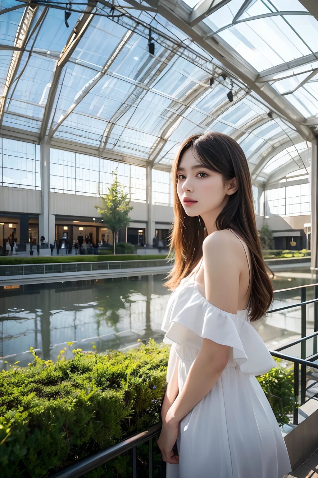 (a) A girl standing in front of two enormous sprawling glass greenhouses, one serving as a display and convention center, the other as a shopping center for the farm park.
(best quality,4k,8k,highres,masterpiece:1.2),ultra-detailed,(realistic,photorealistic,photo-realistic:1.37),HDR,UHD,studio lighting,ultra-fine painting,sharp focus,physically-based rendering,extreme detail description,professional,vivid colors,bokeh,portraits,landscape