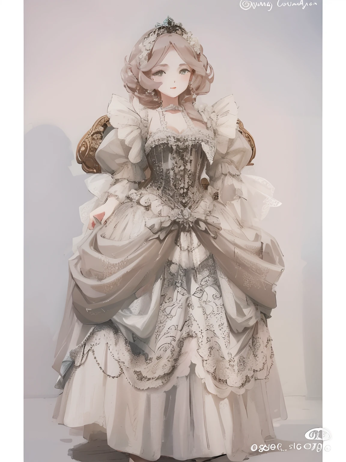Close-up of a girl in a white dress and tie,Standing painting，Full body like，quadratic element，anime big breast，ta prostitute，Gothic， vibrant with colors，blue colors，white colors，golden colored，intricate costume design, Rococo dress, rococo queen, intricate victorian dress, baroque dress, rococo fashion, 1 7 th century duchess, Louise Royo style, dress in the style of rococo, inspired by Mirabello Cavalori, inspired by Nicholas Hilliard, historical baroque dress，high qulity，High- sharpness，high detal，Works of masters，