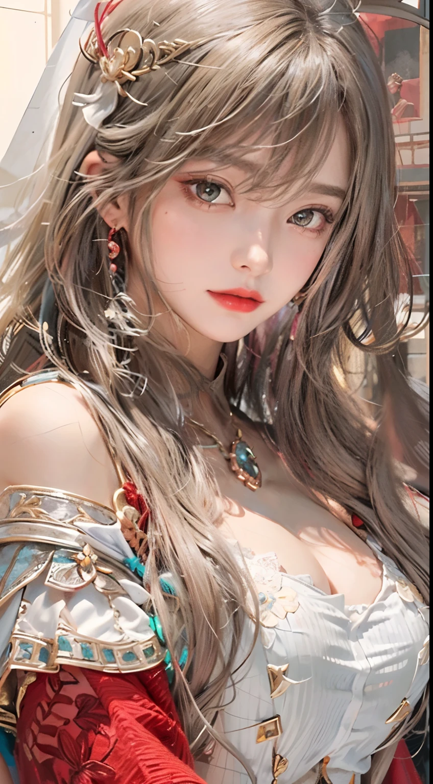 Photorealistic, high resolution, 1 woman, hips up, Beautiful eyes, Long hair, ringed eyes, jewelry, medusa,huge boobs