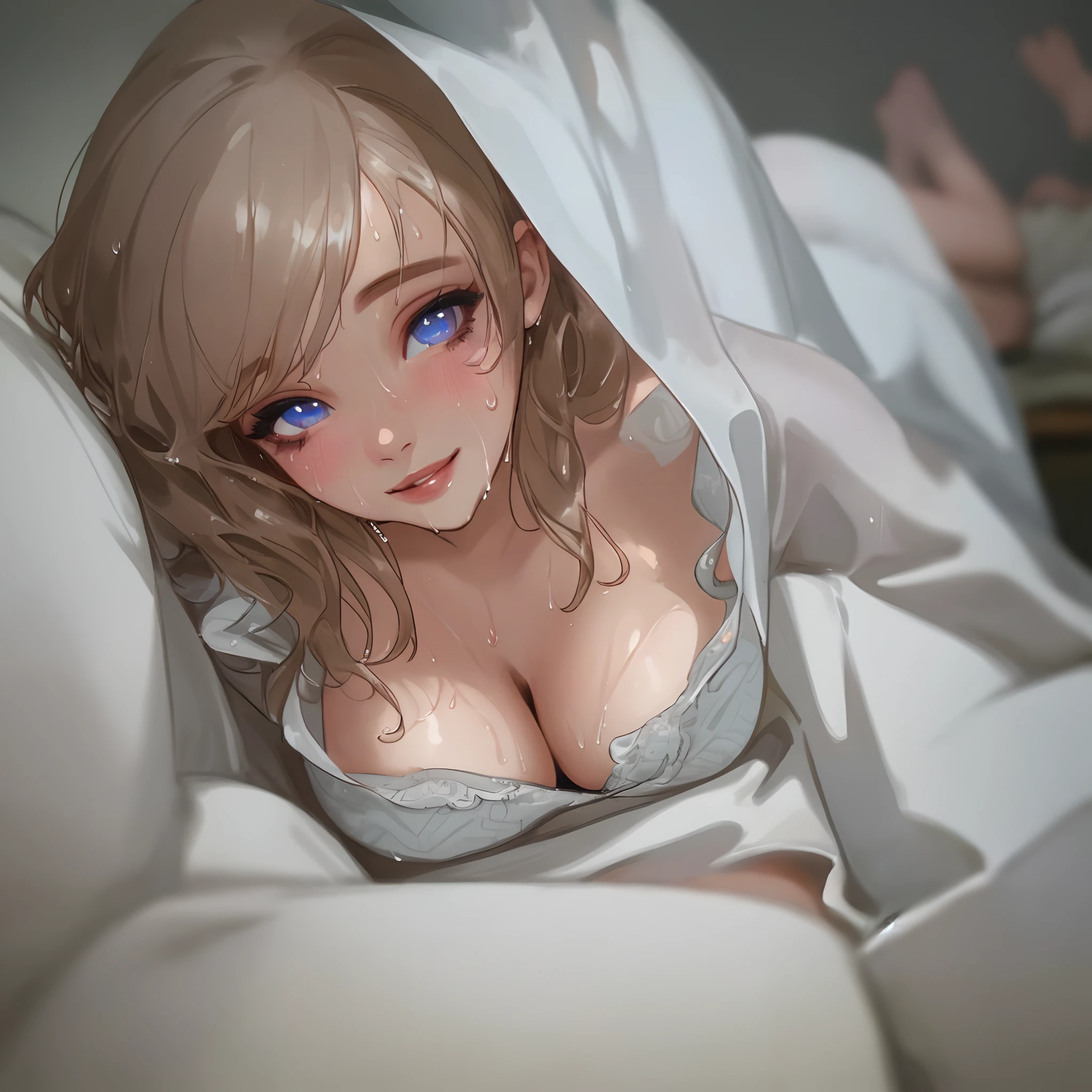 (Top quality, Masterpiece: 1.3), (Wet body: 1.2), pyjamas, Beautiful, cleavage, hyperdetailed face, Detailed lips, Detailed eyes, Double eyelids, Sexy, Smile, Beautiful legs