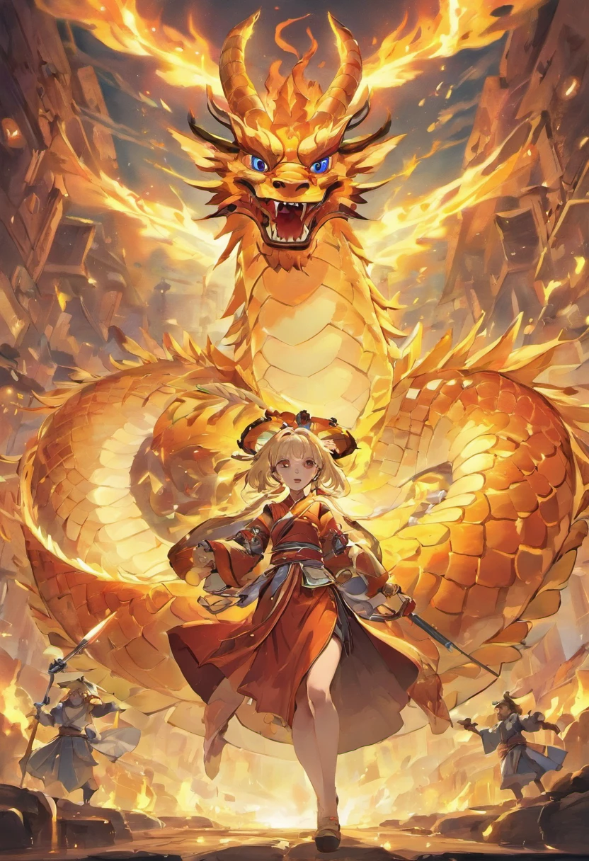 Golden Tiangong background,Circling the Dragon God,Bright green dragon scales,Auspicious clouds flying --auto