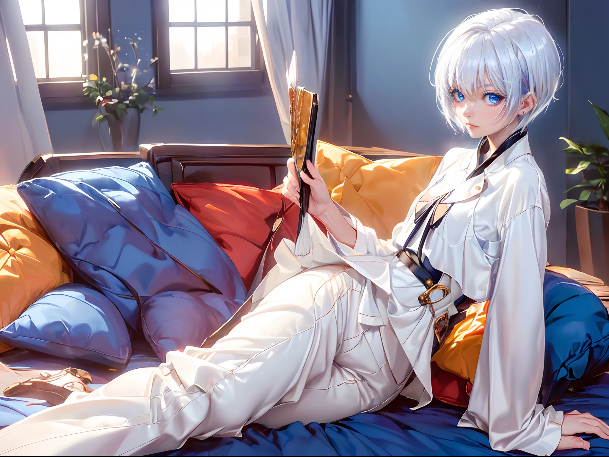 masterpiece, (Perfect Anatomy:1.5), highest quality, 1 lady , slender, leggy, Seductive, (wear a white long sleeved shirt, tie, navy officer winter jacket:1.5), white bikini pantie , barefoot, Perfect hands, Perfect body, reclining, lying on a sofa, leg lift , looking away, ((Exquisite detail)), Very finely crafted fingers(((10 fingers))), (full body showcase), (Show your whole body), (no background), (No logo) , high resolution, parted lips, belly button , feet up, arms up