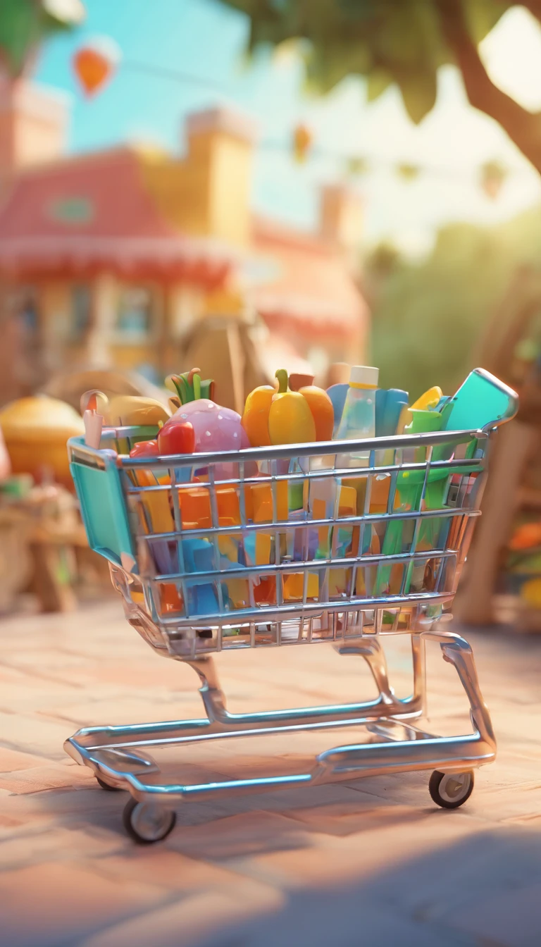 3D cartoon art style,shopping cart,The shopping cart contains a model of the house,Small,adolable,isometry,soft smooth lighting,Soft color palette,100mm,3D,Trends on Polyount,physically-based renderingt,(((at centre)),Ultra-high-definition graphics,Ultra HD breakdown