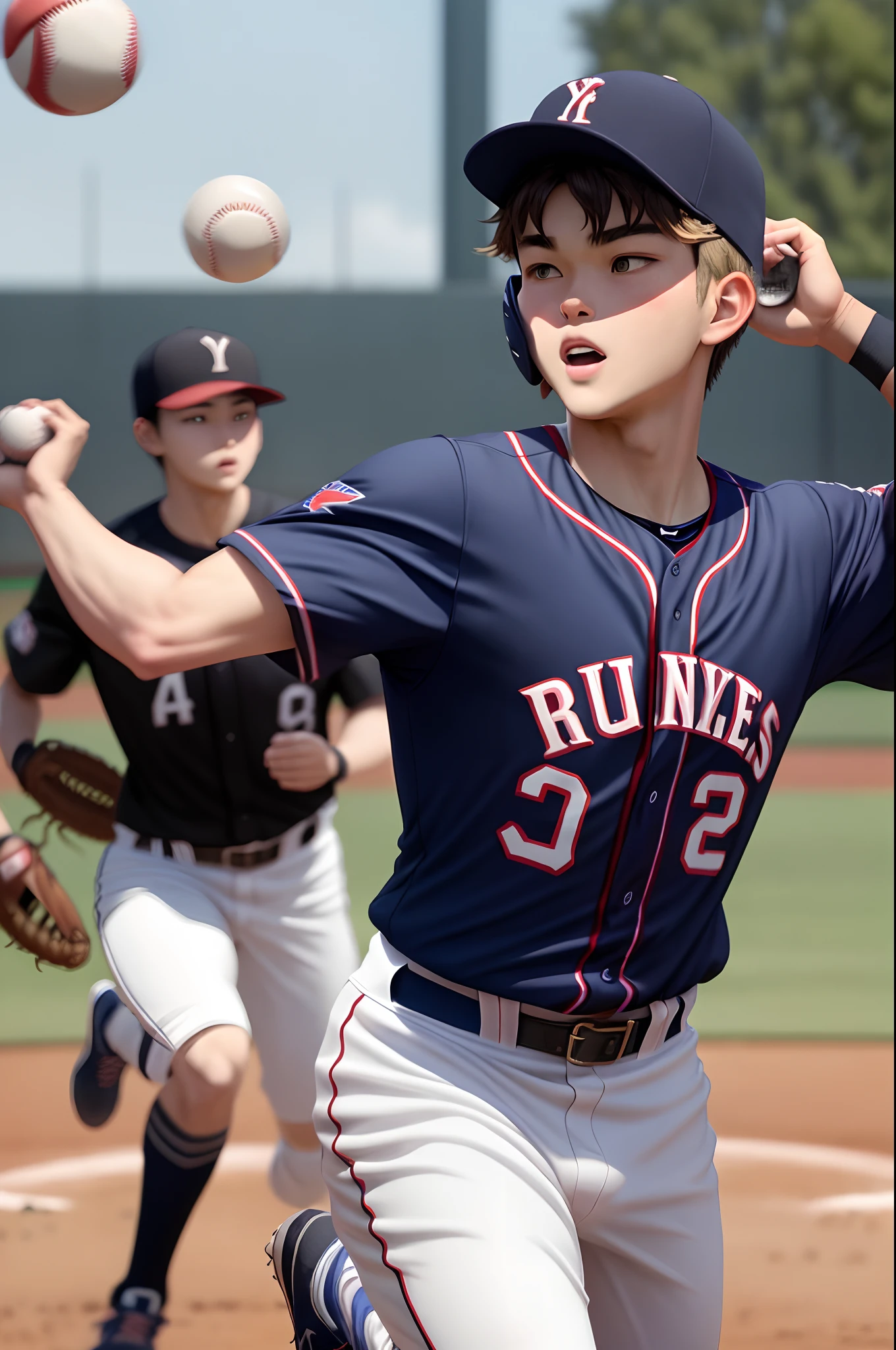 The protagonist、Repeated growth with natural hunger、Aiming to be the best baseball player in the world。
 girl、Baseball is everything、youthfulness、Wearing a baseball cap、Wearing a wristband、serious facial expression。animesque