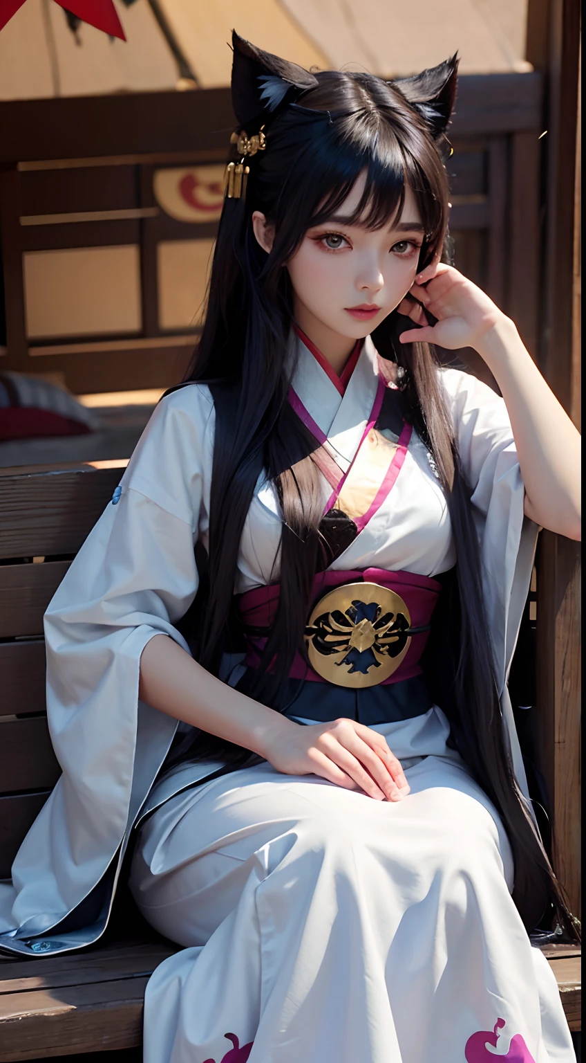 fotorrealista, High resolution, 1 mujer, caderas en alto, Hermosos ojos, Cabello largo, ojos anillados, jewely, El tatuaje, Hanfu, Hada coreana, Taoist uniform, ahri de league of legends