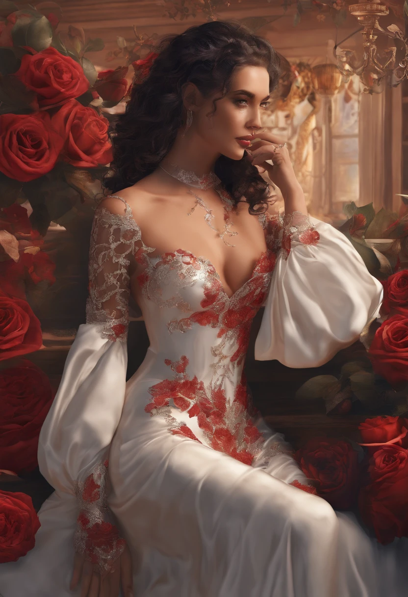((Best quality)) , ((Masterpiece)) , (Detailed) ,Fantasy illustration,Room Wear, (Sporty American beauty surrounded by Candace:1.3), Black apocalyptic hair, Dreamy makeup, Halloween face painting, Fitbit, during night, (Renaissance:1.2), Low shutter, Three colors, 8K resolution
