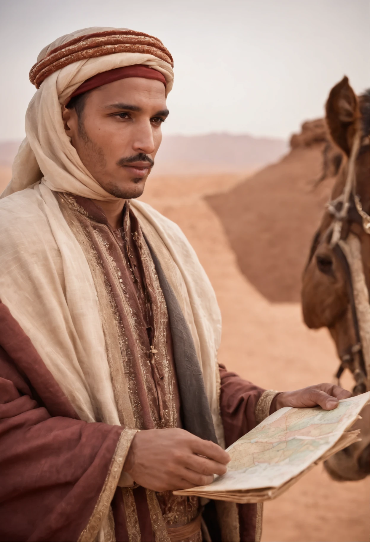 The masked prince of Saharawi al-Moravid is、I have old scars on my face、Holding a map in one hand