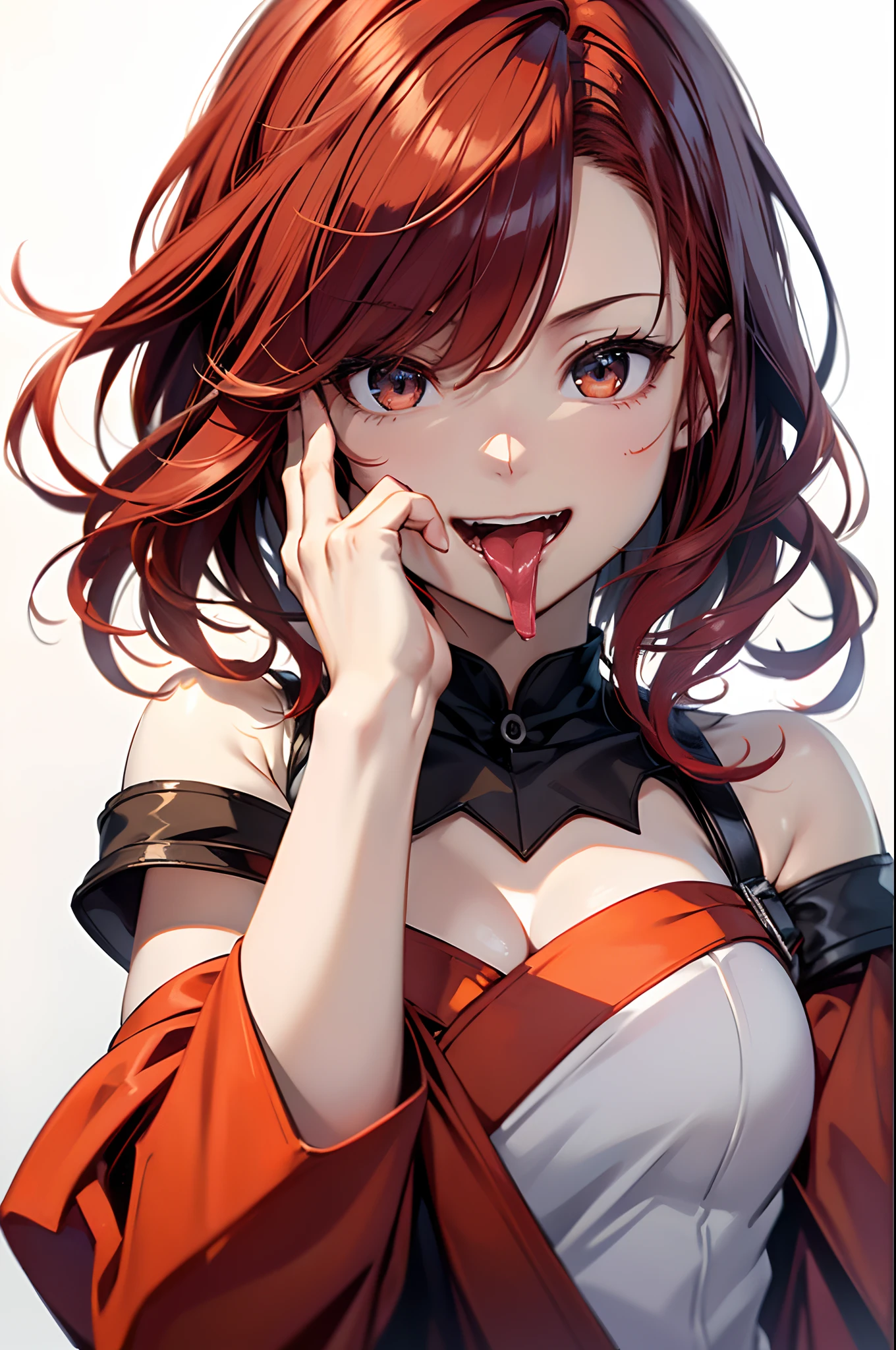 (Best Quality, 8K, Oil Painting, masutepiece:1.2), Ultra-detailed, (Realistic, Photorealistic:1.37), (((FULL BODYSHOT)))、Vibrant colors, (((Halloween Party)))、(((Ghost Cosplay)))、(((In earnest)))、(((I have my mouth wide open)))、Studio Lighting, (((red hairs)))、(((Shoulder-length bob hair)))、((( White background))), (((I'm having a good laugh)))、(((Red hair)))、(((bobhair)))、(((In front of a white wall)))、(((raise right hand)))、(((There is a margin at the top)))