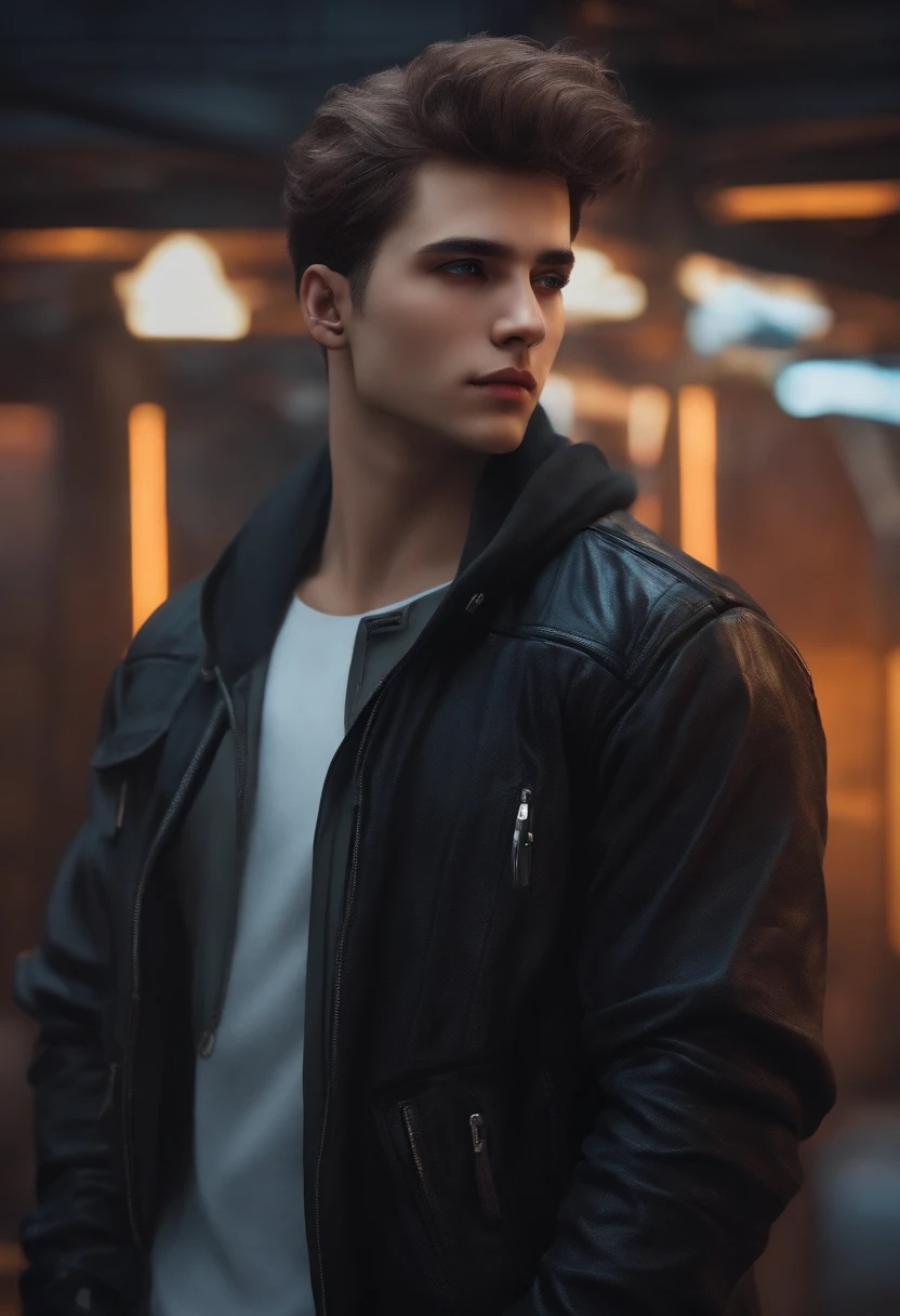 Change background cyberpunk handsome boy, realistic face, 8k, ultra realistic,