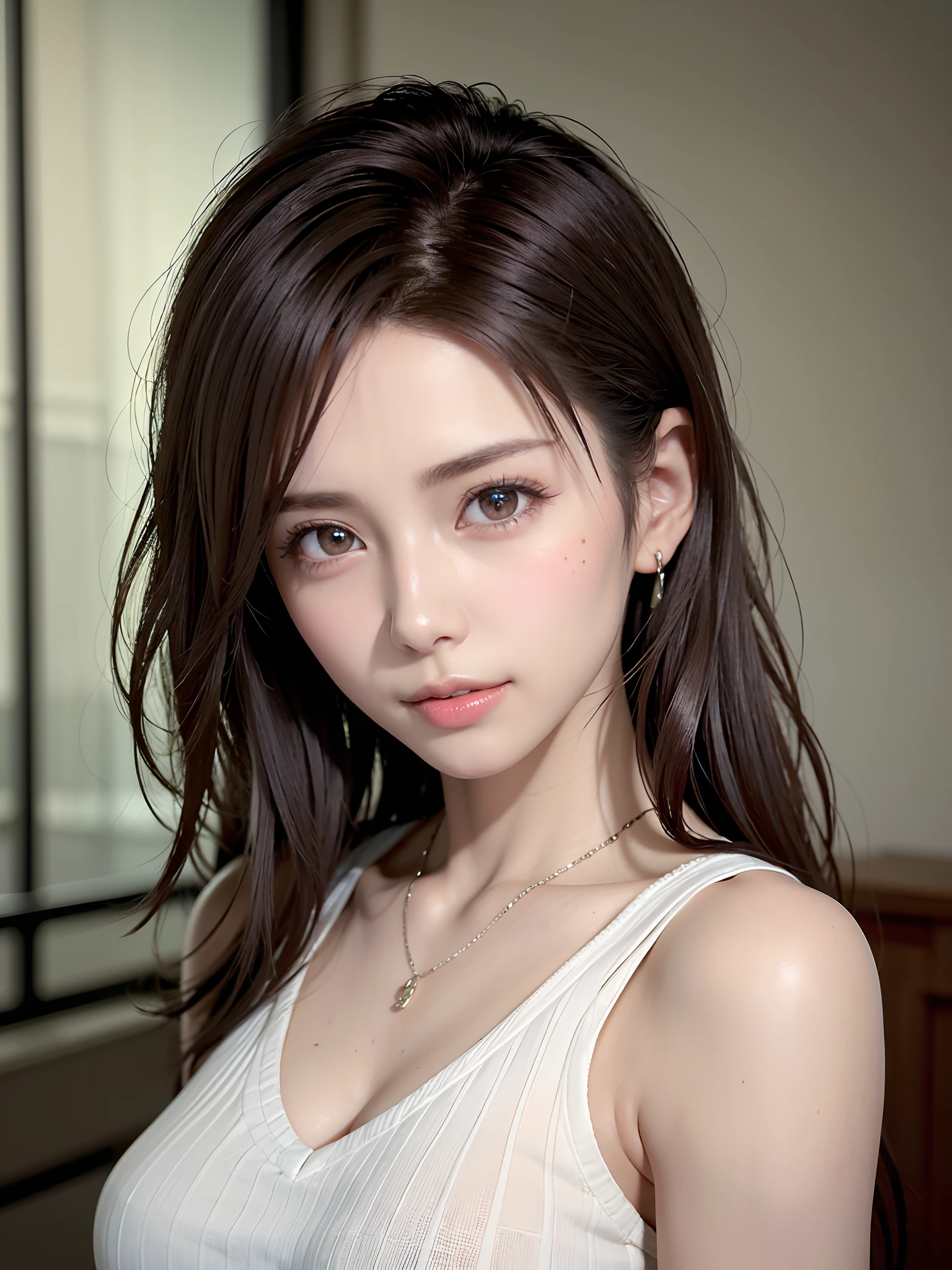 (8K, Photorealistic, Raw photo, of the highest quality: 1.3), (1girl in), Super beautiful, (Realistic face), (boyish, Silver Color Berry Shorthair), Beautiful , Glare that captivates the viewer, Beautiful expression, Beautiful breasts, (Realistic skin), Be...
