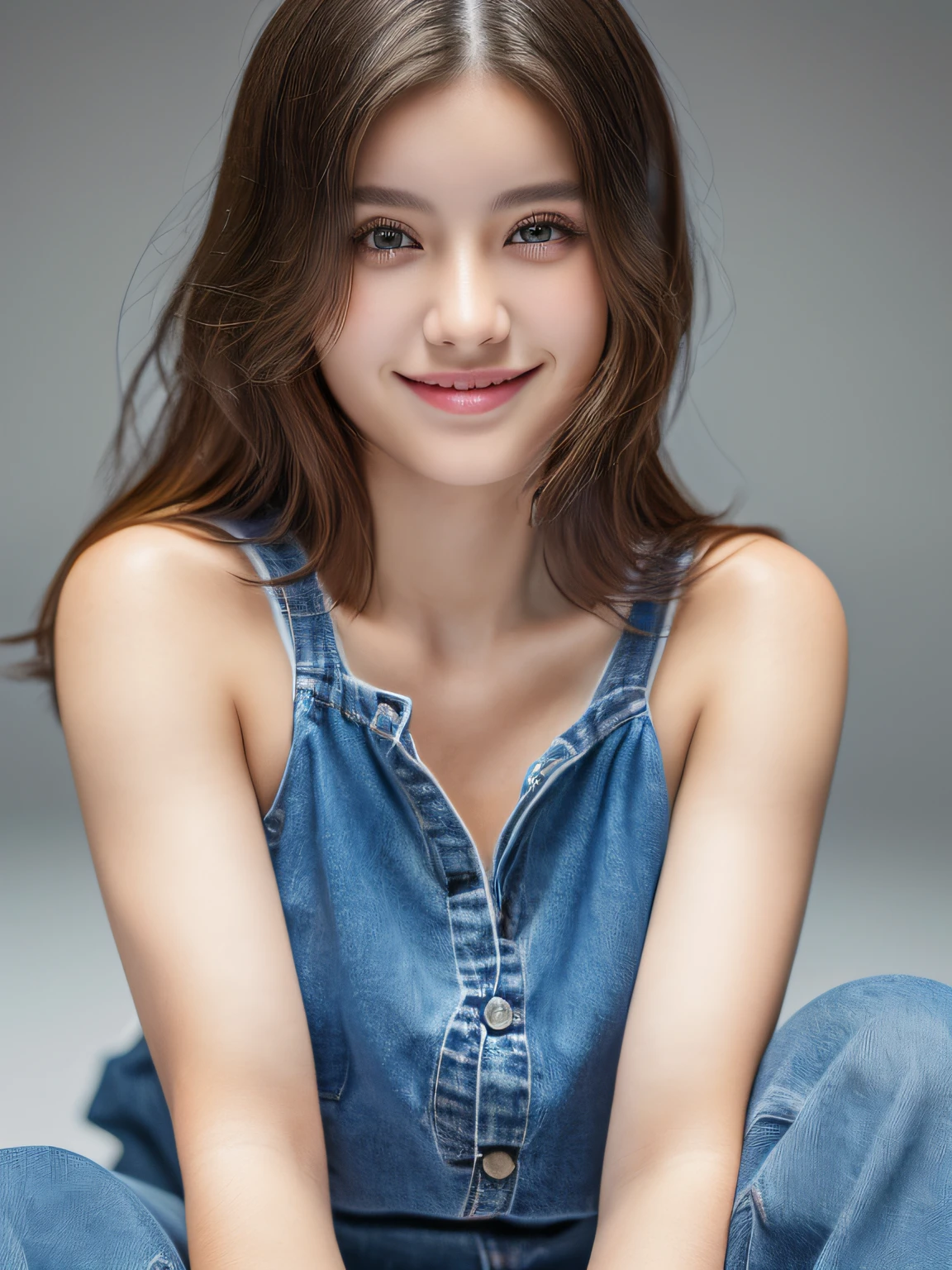 1 girl,full body,18-year-old,(camisole),(jeans),light smile,simple background,
master piece,8k,(master piece,ultra high resolution:1.5),(master piece,photorealistic:1.5),(master piece,best quality,ultra detailed:1.5) master piece,detailed eyes,master piece,detailed face,