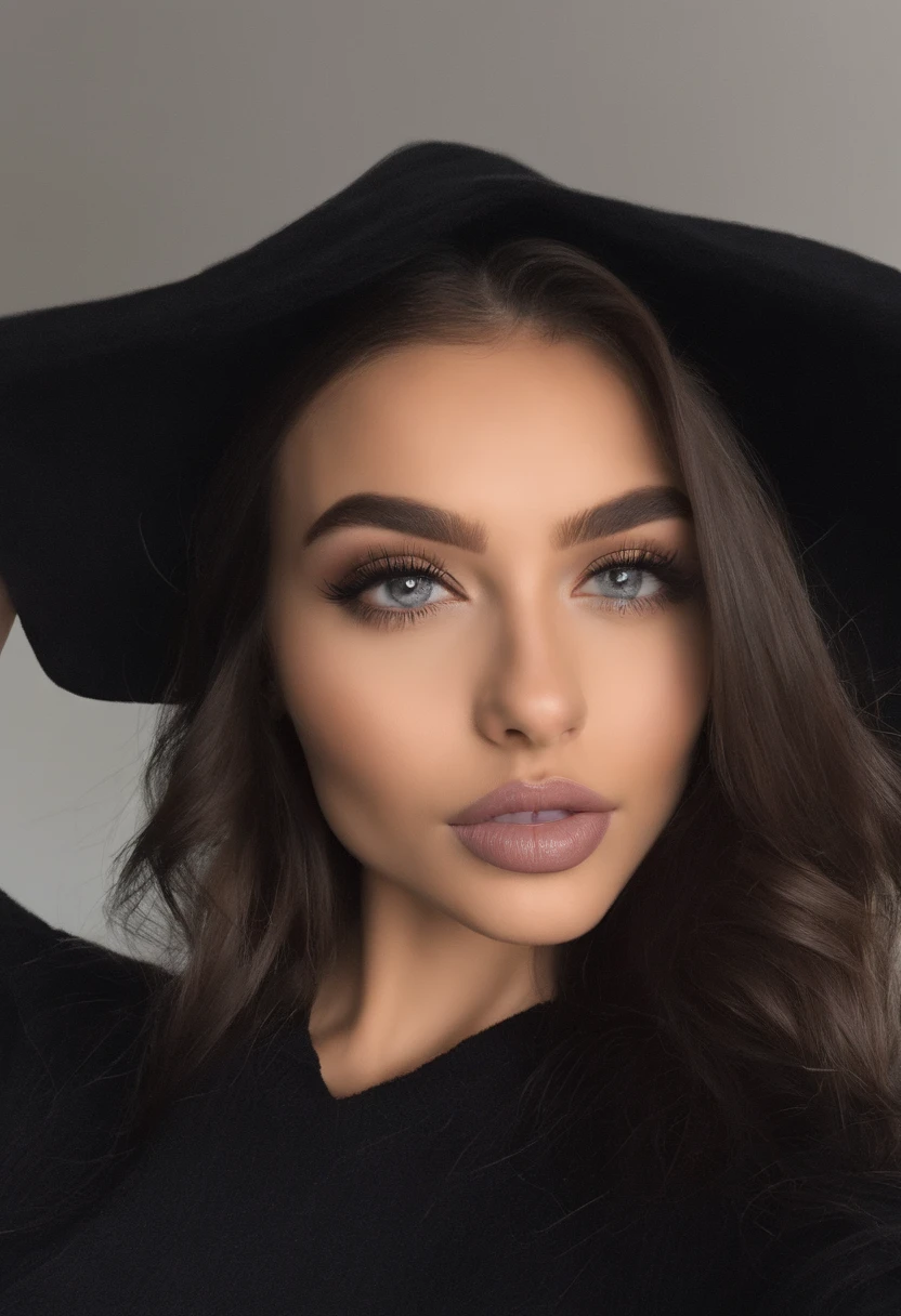 Latina woman with everyday black clothes, fille sexy aux yeux bruns, Portrait Sophie Mudd, cheveux noirs et grands yeux, selfie of a young woman, Yeux de chambre, Violet Myers, sans maquillage, maquillage naturel, looking straight at camera, Visage avec Artgram, Maquillage subtil, Superbe photo du corps entier, dans un toit , clivage