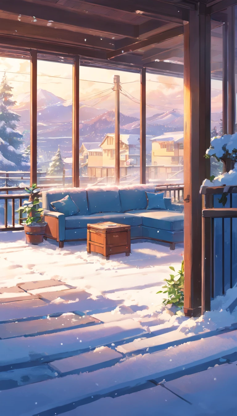 On the left is the outside wind and snow,On the right is the interior is warm，The air conditioner blows hot air，low angles，Underfloor heating， 3D, 8K, Highly detailed, digitial painting, , illustration, art, 3D style Pixar animation,
