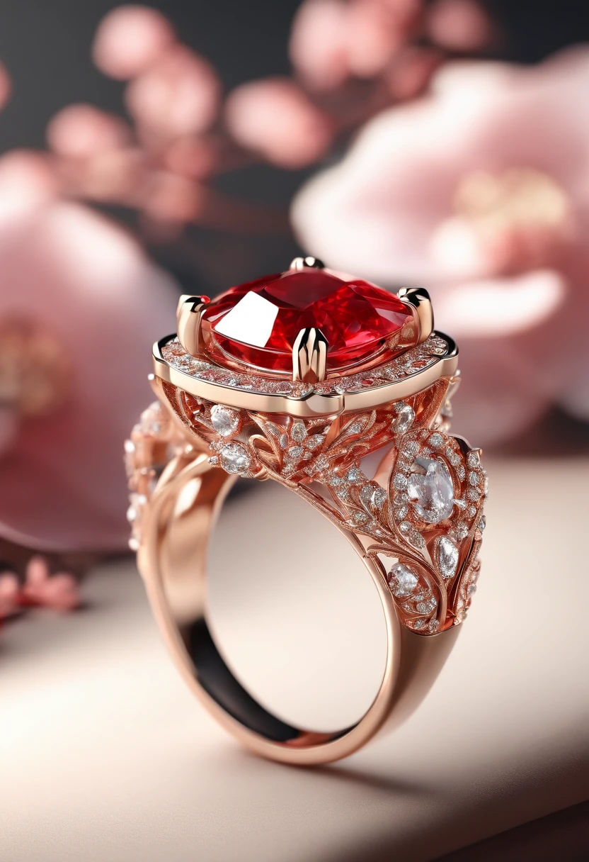 Product design, Sakura themed ring, Red dental pen, luxury goods, closeup cleavage, product-view, trending on artstationh, CGSesociety, hyper qualit, Digital art, Exquisite ultra-details, 4K, gentle illumination, Dreamy, Fashion, unreal engine rendered