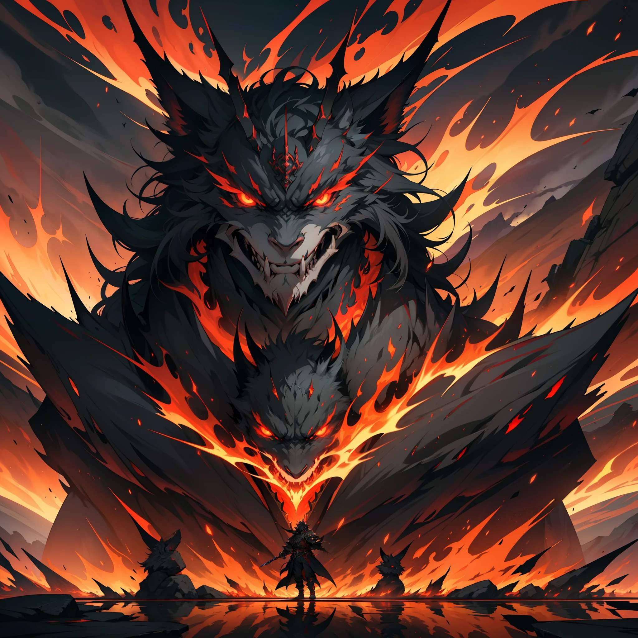 In a world consumed by darkness, Where ancient legends come to life, Imagine a demonic shogun emerging from the fiery depths of hell. Play as a fearsome character clad in crimson armor, An ethereal glow emanating from every crevice. With eyes that burn like hellfire, They pierce the abyss, reflecting the malevolence that resides within us. Perched on a blood-soaked battlefield, Their presence commands both fear and respect, Ruler of Shadows and Master of Chaos. The dark aura that surrounds them engulfs the surroundings, as if the air itself trembled with reverence. in background, A crimson sky paints a menacing canvas, as menacing clouds swirl, reflecting the restlessness of their souls. Capture the essence of this demonic shogun, The Embodiment of Power and Destruction, in an image that sums up the fiery dominance and sinister allure of their evil