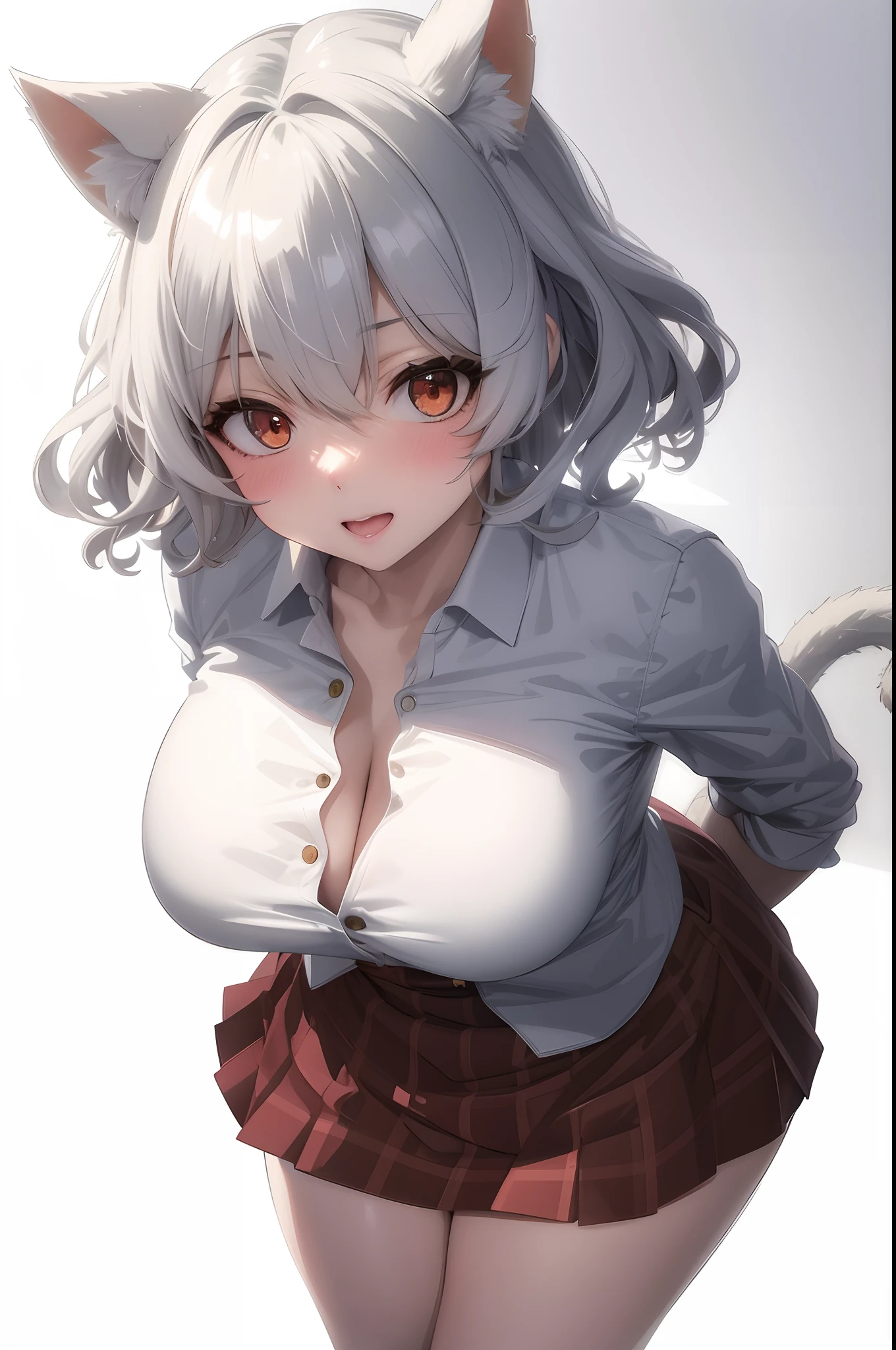 anime girl with cat ears and a skirt posing for a picture, beautiful anime catgirl, anime catgirl, seductive anime girl, cute anime catgirl, neferpitou, white cat girl, nyaruko-san, very beautiful anime cat girl, attractive cat girl, anime woman, anime girl, catgirl, an anime girl, very beautiful cute Catgirl, Yellow Eyes