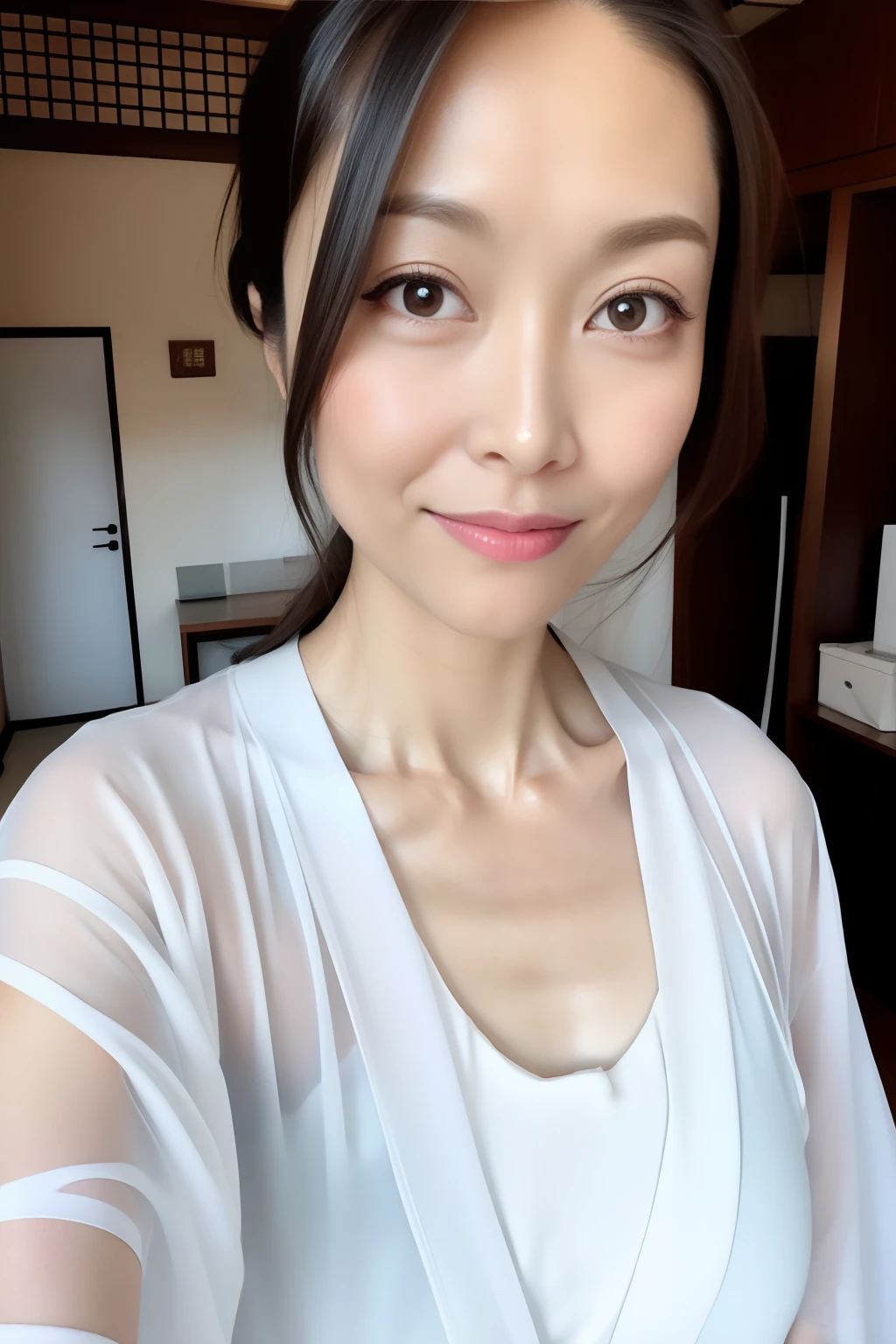 Wearing a white wet translucent kimono、Realistic Japan woman in a temple, beautiful japanese female, beautiful japanese female, goddess of Japan, Beautiful Japan Female Face、Tie up your hair、Inserting kanzashi、A MILF、Sexy Japan woman、Looking at the camera、Look into the eyes、facing front、face forwards、rain is falling、Beautiful collarbone、beautidful eyes,