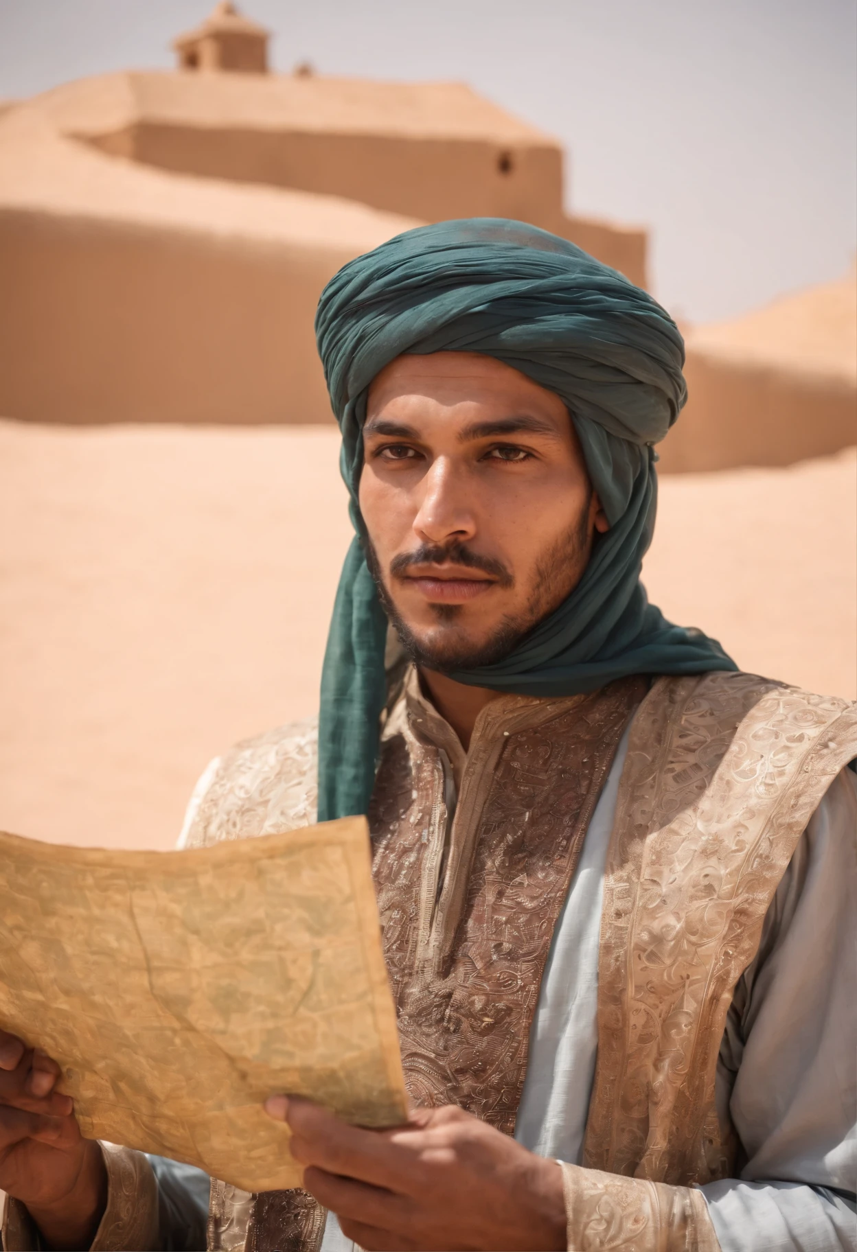 The masked prince of Saharawi al-Moravid is、I have old scars on my face、Holding a map in one hand