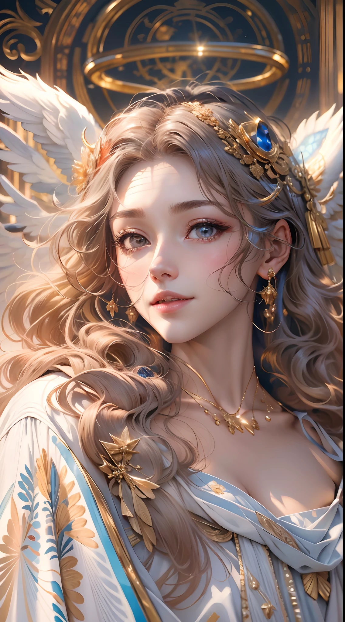 masterpiece, top quality, 8K, real person, realistic, very dense CG, shiny skin, fully focused, heaven, divine glory, radiant, angel, blessing, happiness,