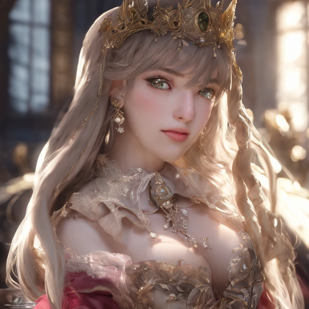 ((Masterpiece, Best quality)),, sankta. Luigi (luxurious wheels) (azur lane), A high resolution, HighestQuali, illustration, Cinematic light, Ultra detailed, Detailed face, (Detailed eyes), Best quality, ultra - detailed, Masterpiece, (Detailed face), Large breasts, hair adornments, Earrings, necklace, Portrait, Silver dress, Clothing that exposes,highest details, glowing light eyes, (inns:1.2), sit on a bed, Sitting, Bed, window, Night sky, back lit lighting, Light rays, (High contrast), (Colorful),