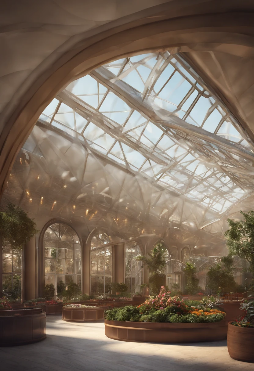 Two-domed glass greenhouse，One of them is the exhibition center and the conference center，The other is the shopping mall at Farm Park，The shopping mall contains the Catering Bakery Academy、Food street，Equipped with a business bar and a hotel、Expert apartment。Rendering of the high street