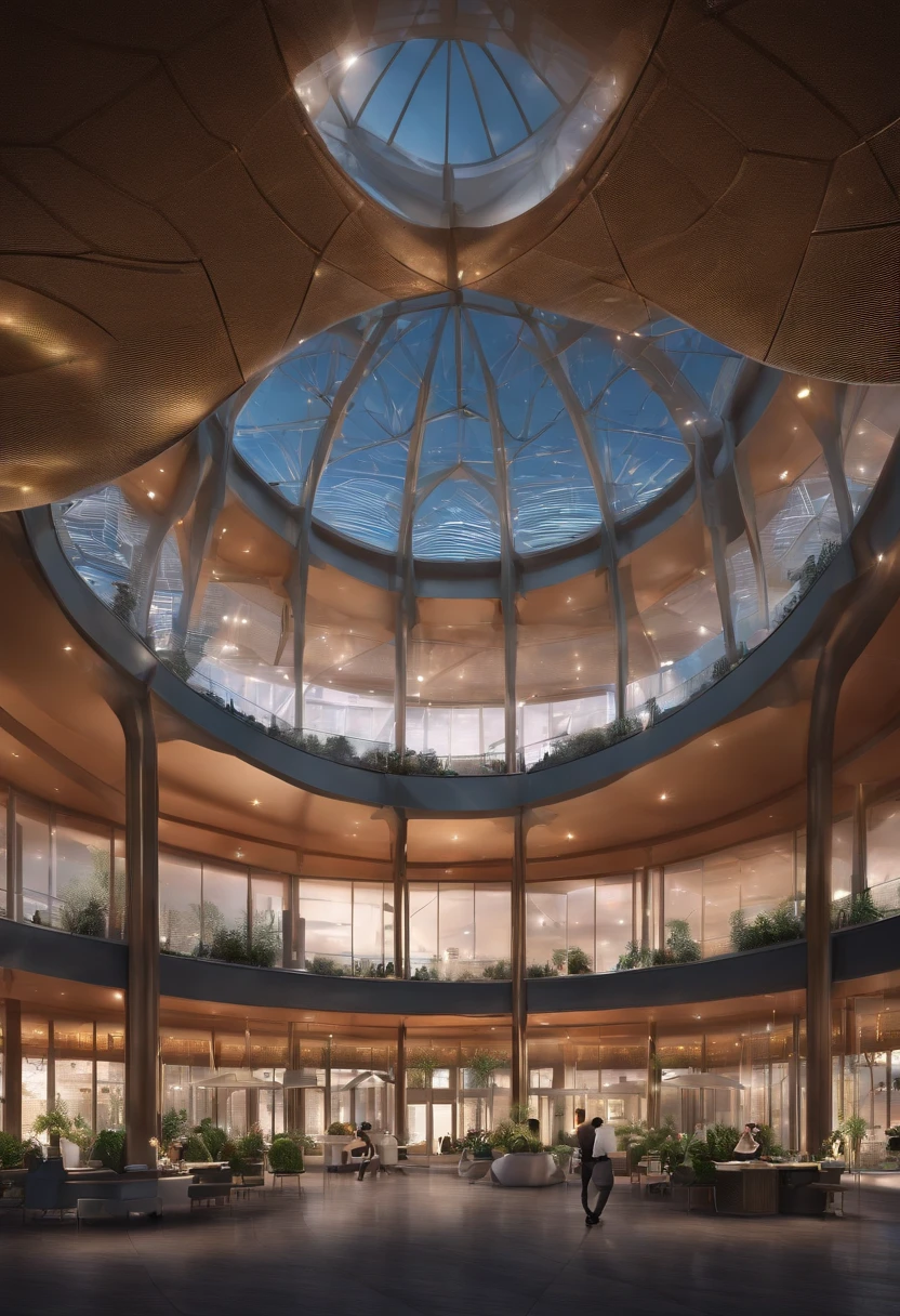 Two-domed glass greenhouse,One of them is the exhibition center and the conference center,The other is the shopping mall at Farm Park,The shopping mall contains the Catering Bakery Academy、Food street,Equipped with a business bar and a hotel、Expert apartment。Rendering of the high street