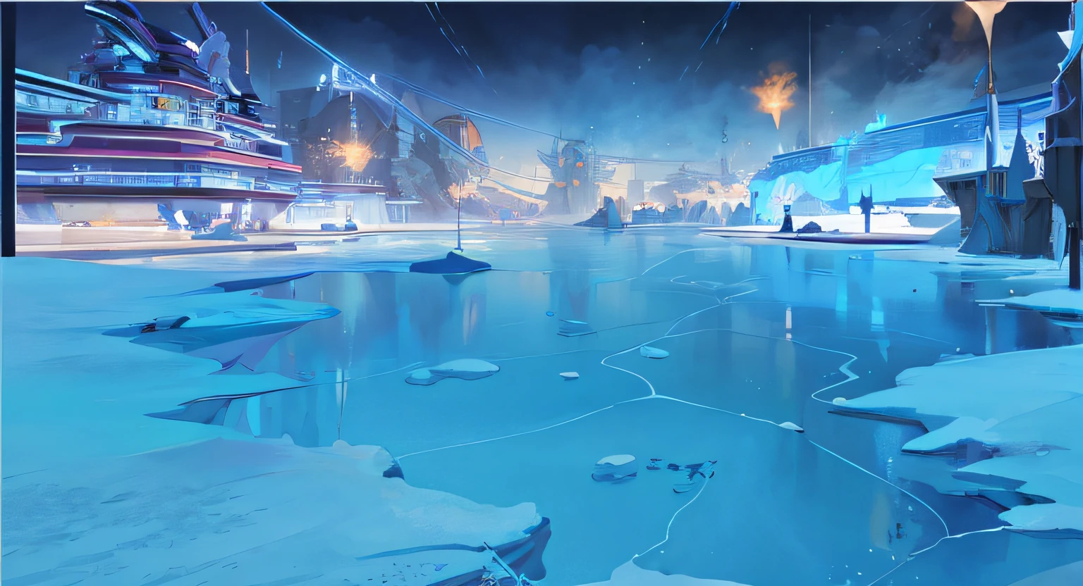 There is a picture of a freezer pool, ross tran. scenery background, Arte conceitual de inverno, concept art stunning atmosphere, Anime landscape concept art, ice city in 2 0 8 0, zootopia concept art, environment design illustration, arte de fundo, concept art scene, Anime background art, concept art style, professional concept art, clean concept art
