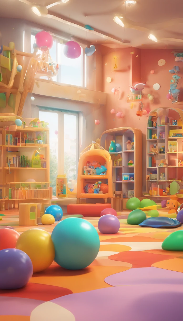 (Best Quality,4K,8K,hight resolution,masutepiece:1.2),Ultra-detailed,(Realistic,Photorealistic,Photorealsitic:1.37),Children playing in children's playground,Illustration,Soft lighting,Colorful environment,Toys scattered on the floor,Imaginative atmosphere,happily face,joyful look,Cute kids,Cartoonish style,bright vivid colors,Fluffy stuffed animals,Interactive playground equipment,Playful energy,Small table and chairs,Books and puzzles on the shelves,Whimsical wallpaper pattern,Music playing in the background,Fantasy-themed décor,Happy laughter,Supervised play area,Kids having fun exploring the room,Focus on the activity,We take safety precautions,Children's Building Block Tower,Costume dressing corner,inflatable bouncing castle,Slides and ball pits,Creative artwork on the wall,warm and inviting atmosphere,Imaginative play is encouraged,Fostering social interaction and creativity,Memorable childhood experiences.