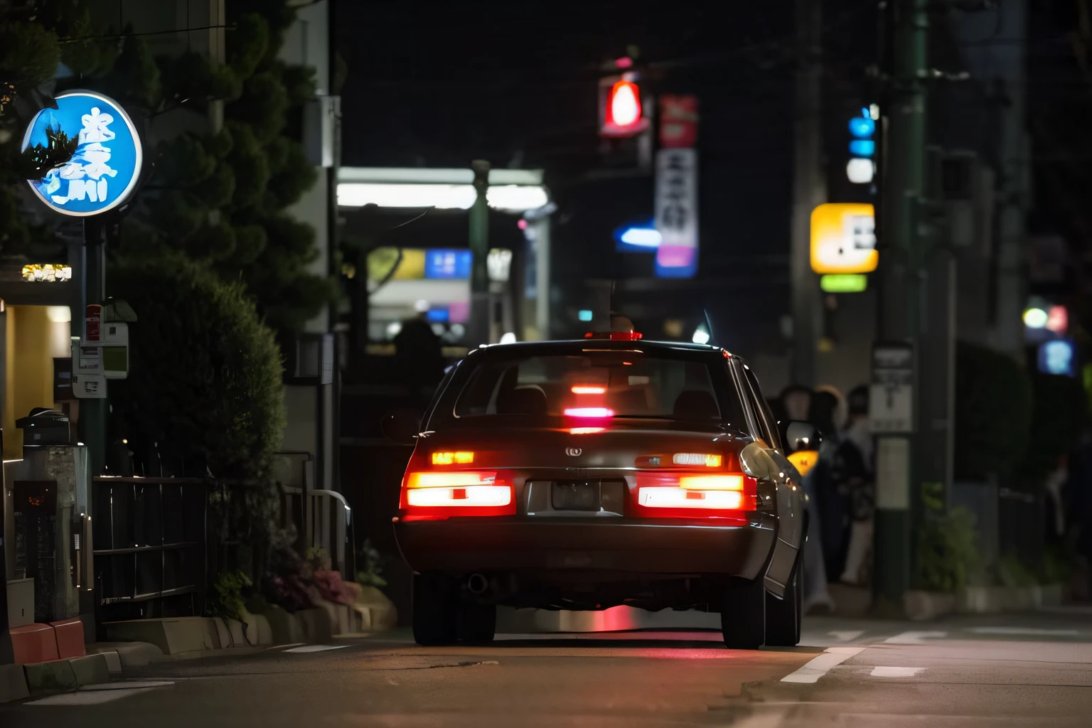 At night, The car is parked on the side of the road, set in tokyo bank parking lot, taxis, in tokyo at night, taken with a pentax k1000, in Tokyo under, AE 8 6, street night, in a japanese town at night, in a tokyo street, during night!!, night time footage, night photo, In the streets of Tokyo