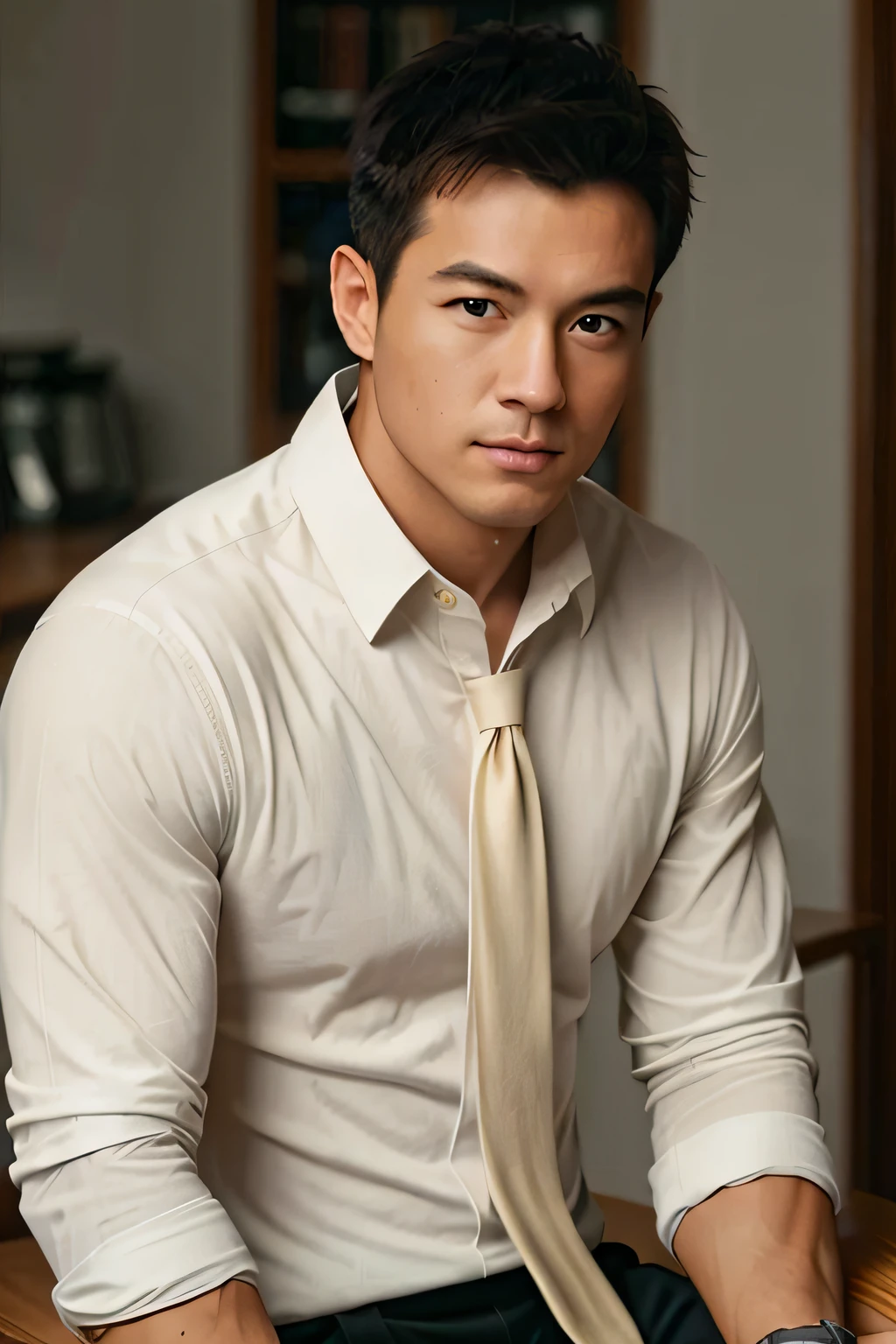 1man,
a 30 y.o muscular male wearing long-sleeve white shirt and tie, drinking coffee,
soft lighting,
masterpiece, best quality, 8k uhd, dslr, film grain, Fujifilm XT3 photorealistic painting art by midjourney and greg rutkowski