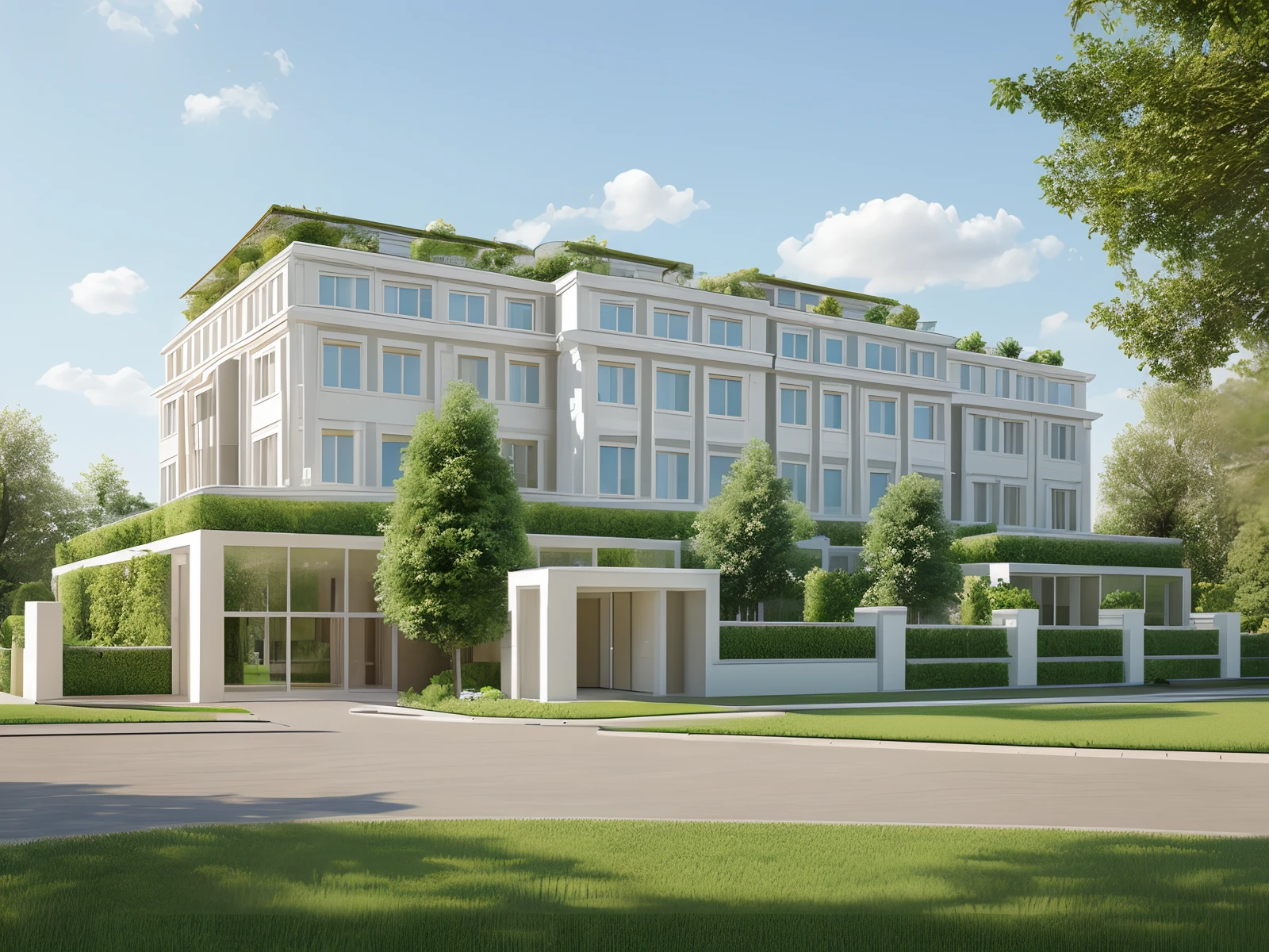 ((masterpiece)),(high quality), best quality, real,(realistic), super detailed, (full detail),(4k),8k,a drawing of a building with a perspective point perspective drawing, hd png, architectural sketch, architecture drawing, architectural drawing, drawing architecture, single point perspective, architectural illustration, thin line art, three point perspective, impossible stijl architecture, lineart behance hd, clean ink detailed line drawing, two point perspective, realistic, GREEN GARDEN, trees landscape