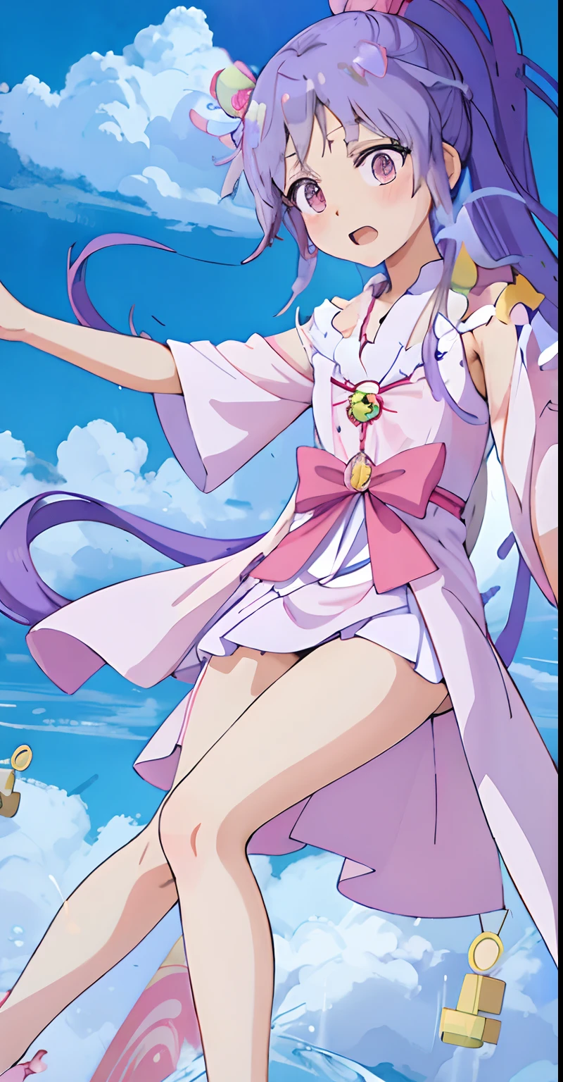 Anime girl in pink dress with black silk flying in the air, the wallpaper!, flowing magical robe, offcial art, Anime goddess, Official artwork, anime moe art style, sky witch, Kushatt Krenz Key Art Women, high detailed official artwork, Splash art anime Loli, Loli, magical girl anime mahou shojo, maya fey from ace attorney