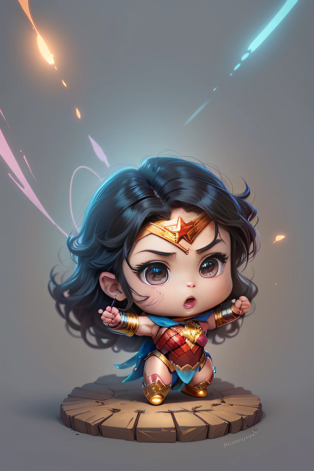 a wonder woman, chibi, cute, logo design, cartoon, cinematic lighting effects, charming, 3D vector art, cute quirky, fantasy art, background blurring, hand drawn, digital painting, soft lighting, isometric style, 4K resolution, realistic rendering, highly detailed clean, vector images, realistic masterpieces, professional photography, simple space background, flat white background, isometric, vibrant vector