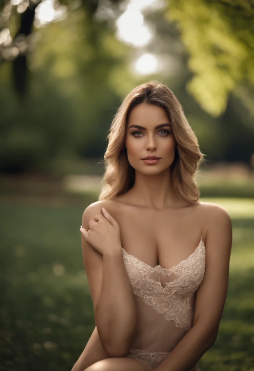 Beautuful Women, during daytime, a park, fullnude, Reveal madness