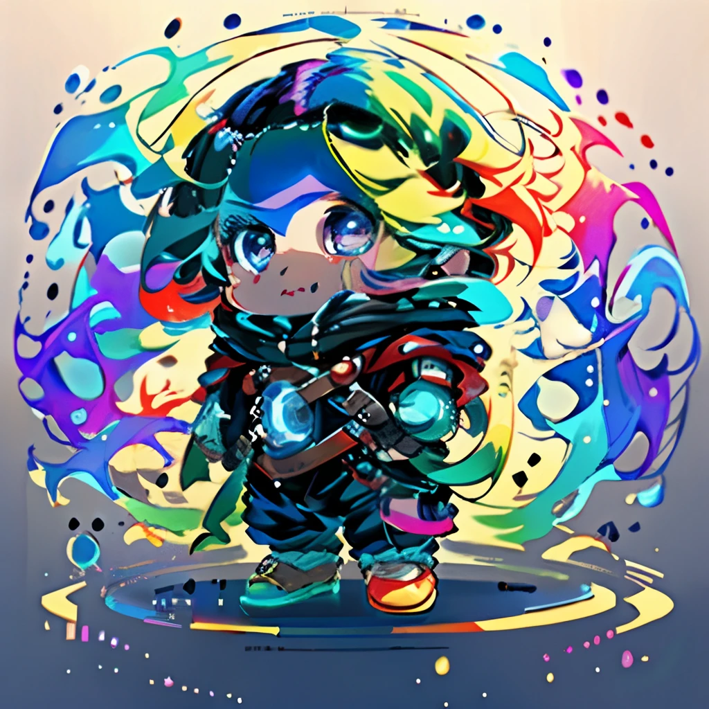 Irridescent color、Colorful pop mascot characters，Round and cute space robot, Farbe々ornamented、Colorful backgrounds，Fantasy，intricate-detail {brightened，K HD，32k constellations