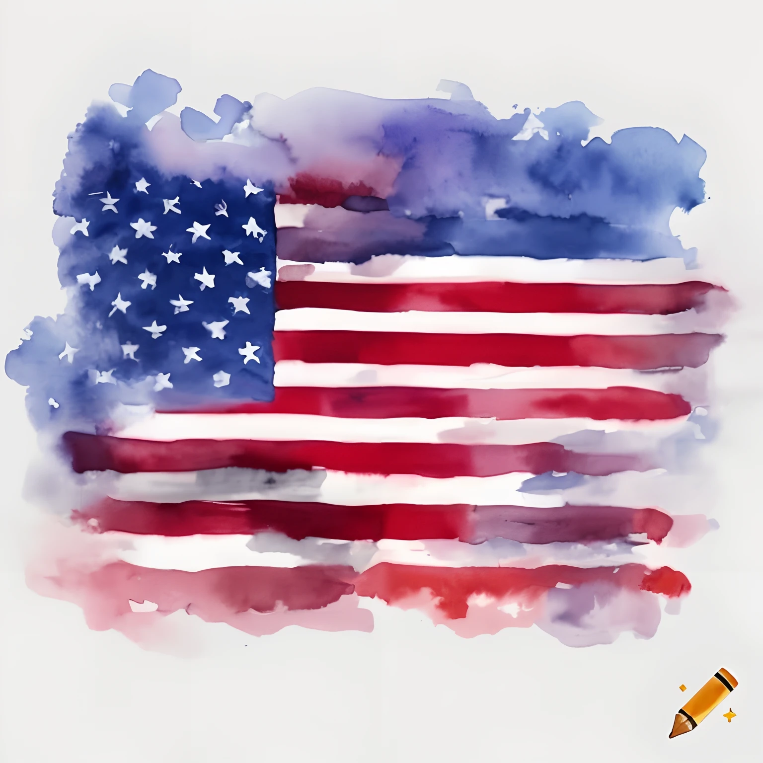 painting of a watercolor flag with a crayon crayon crayon crayon crayon crayon crayon crayon, american flag, american flag on background, usa flag, us flag, american flag in background, raised a bloody american flag, digital watercolor, 4th of july, color illustration, artist unknown, flag, american flags, fourth of july, colored illustration, an illustration, artistic illustration