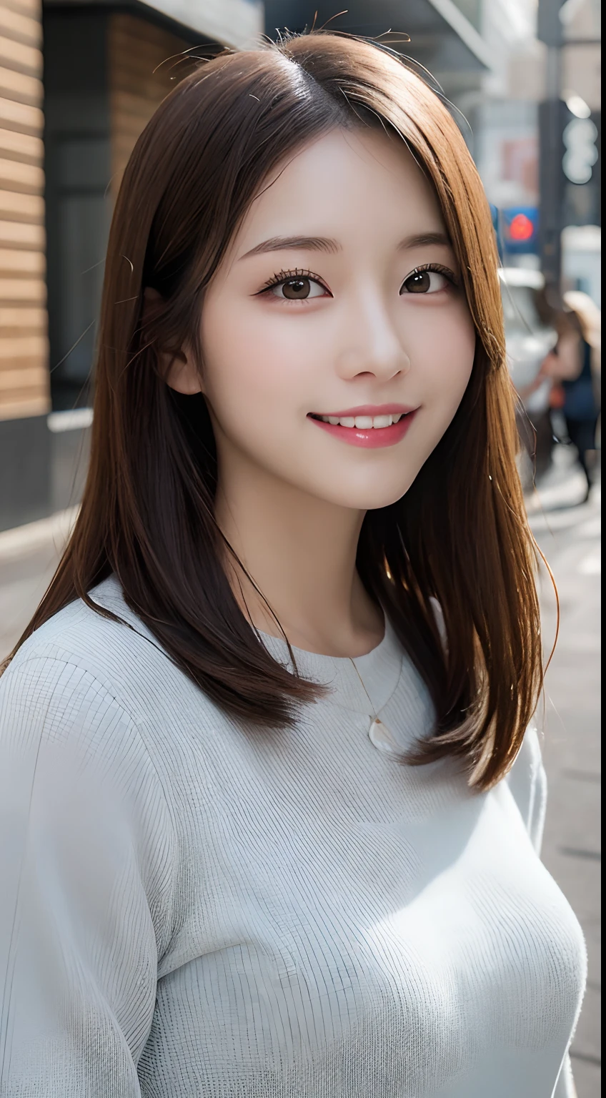 masutepiece, Best Quality, Illustration, Ultra-detailed, finely detail, hight resolution, 8K Wallpaper, Perfect dynamic composition, Beautiful detailed eyes, doress,Medium Hair, Natural Color Lip, Random and sexy poses,Smile,Aoyama Street Walk、A 24-year-old girl