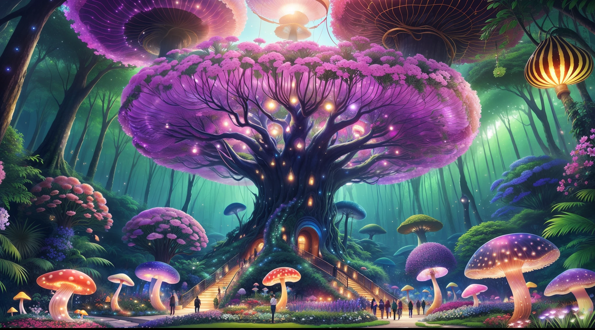 （When arriving on the planet Pandora，Surrounded by many people "Tree of hope" The seeds resemble glowing jellyfish；A towering giant tree，Can be used as a house to live in、lush rainforest，extremely colorful，with dynamism、Flowers and plants that glow at night、mushroom...... When this "Garden of Fantasy"