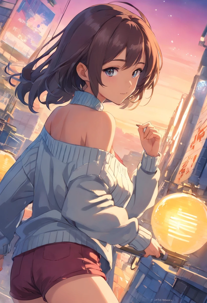 (), big boobs,(masterpiece), best quality, extremely detailed, (watercolor), bloom, delicate and beautiful, illustration, (from below),(1girl:1.4), (solo:1.2), large breasts, (ribbed sweater:1.3), off-shoulder sweater, (short shorts:1.2), bare shoulders, (underboob), ((dark skin:0.8)), beautiful eyes, (disheveled hair ), photography, over-the-shoulder shot, by Alex Maleev, professional, canon camera, nikon camera, sharp, bokeh, studio quality, fisheye lens, by Robert Capa ,