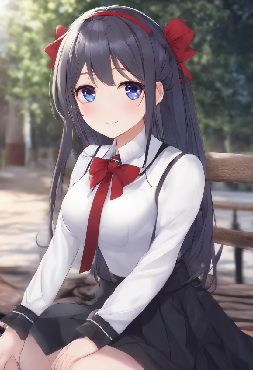 Best quality, Masterpiece,, illustration, the wallpaper,1girll, Solo, school uniform, White shirt, Black skirt, light colors hair, semi long hair, Beautiful detailed girl, Extremely detailed eyes and face, Beautiful detailed eyes, Shy, Natural_lighting, Glow,NSFW, Clean sky, view the viewer, Outdoors, Night sky, Star (sky), Loafer shoes, Black pantyhose, blue bowtie, Straight hair, Purple petals, Purple and blue flowers, Red pupil, pony tails, Blue ribbon,White hair, Thick_Thighs, Large breasts, Red eyes,
