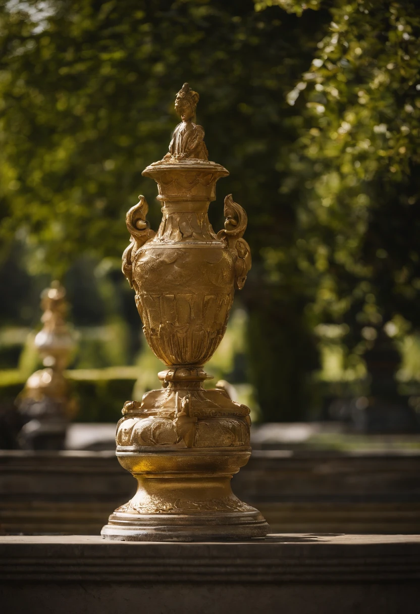 (Beaulieu gold sculpture),Fountain landscaping,(exquisite craft),,Natural sunlight,Shining Effect