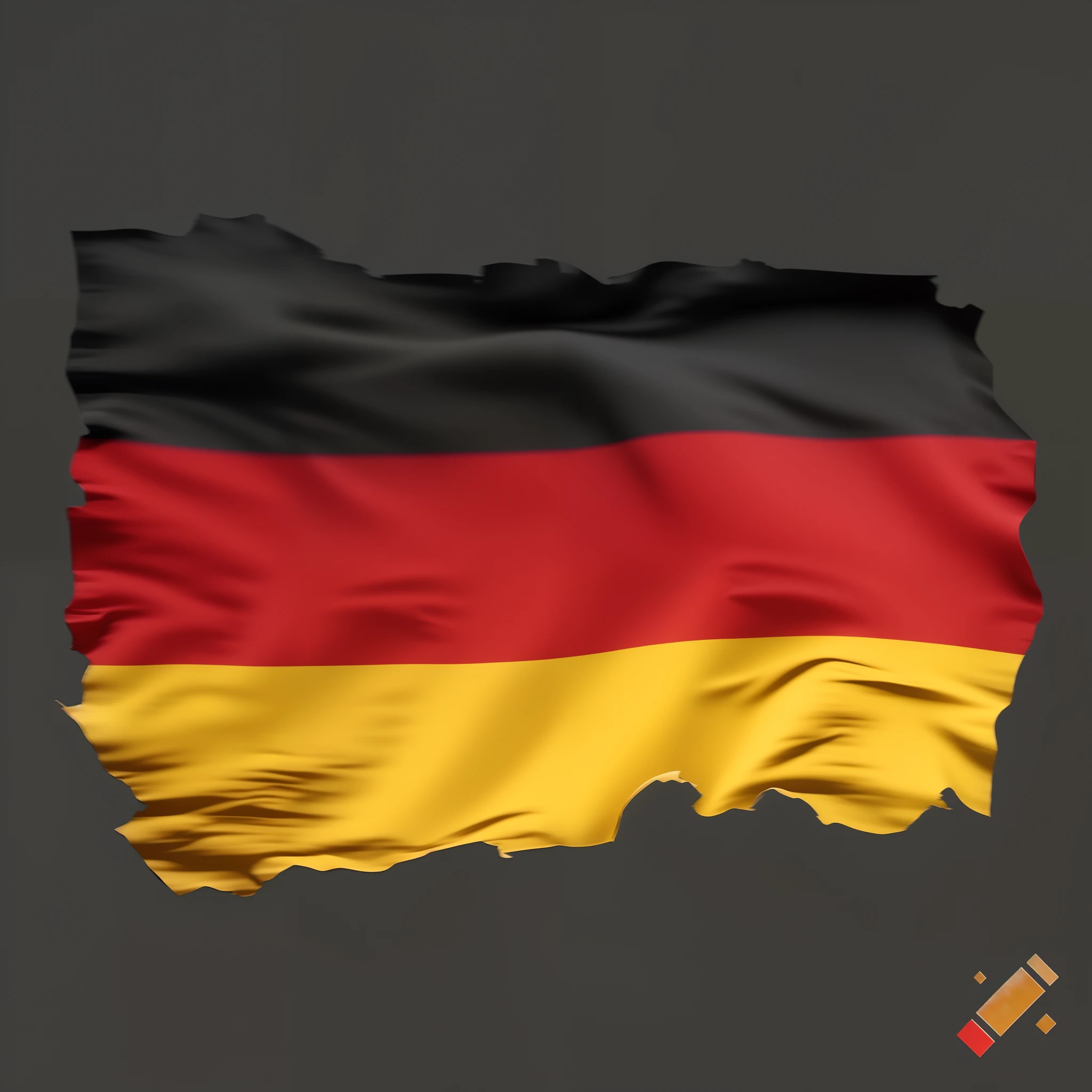 a close up of a german flag flying in the wind, german, germany, germany. wide shot, extremely high quality scan, pieces of a ripped flag!!!, realistic depiction, high - resolution scan, professional high quality scan, high detailed illustration, high quality 3d realistic, by Anna Füssli, cloth simulation with houdini, german experssionism