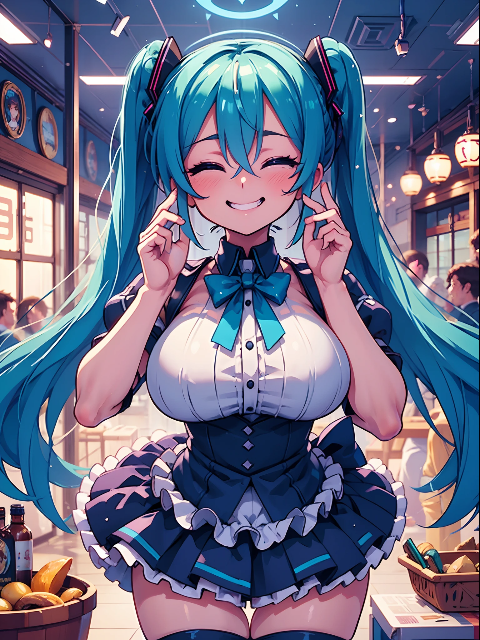 ((Best quality, 8K, Masterpiece: 1.4)),((Amazing detail: 1.3)),((illustration,big breasts,: 1.2)),((high resolution: 1.1)),(Blue Archive),1girl,ichinose asuna,halo on the head,sexy Maid attire,Long bangs,gold long hair,evil smile,blush, half-closed eyes,cyan eyes,sexy,grin,extremely detailed,delicate,delicate face,anime style,depth of field,