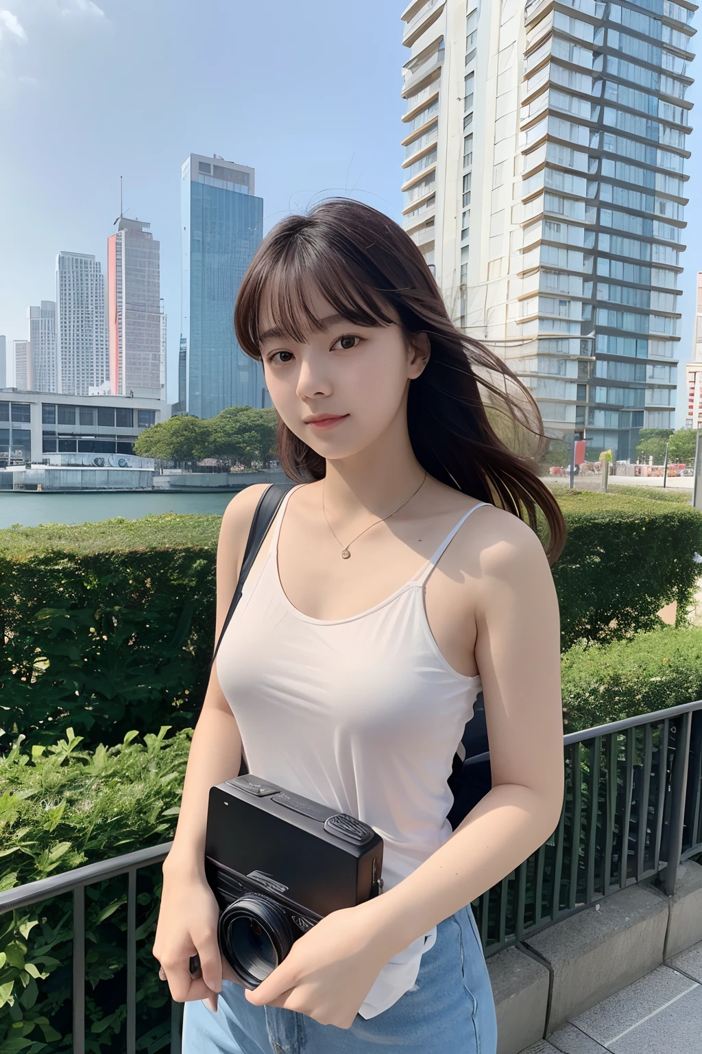 ((Best of the highest quality, 8k, Masterpiece: 1.3, raw photo)), Sharp focus: 1.2, (1 AESPA girl: 1.1), (Solo: 1.18), (realistic, photo-realistic:1.37), face focus, cute face, finely eyes, (Small breasts, flat chest, Thigh: 1.3), short messy hair, updo, (full nude, skirt, standing, from below: 1.2), terminal, airport, flower