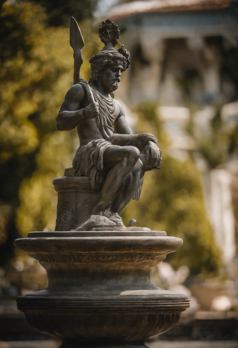 (Ancient Greek gods and statues of gold sculptures),Fountain landscaping,(exquisite craft),,Natural sunlight,Shining Effect