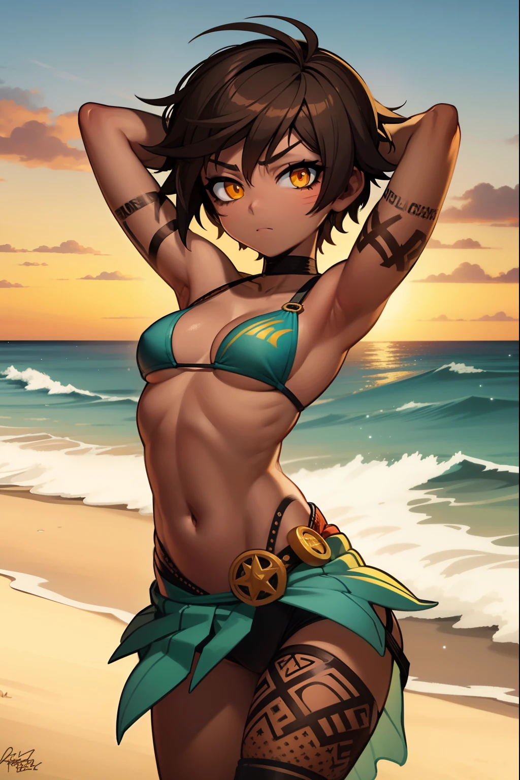 anime com tatuagens em seu corpo na praia, overwatch tracer in a bikini, Vencedor do concurso Pixiv, belas fotos avatar, digital advanced anime art ", Makoto, 4 k manga wallpaper, Artgerm e Ilya Kuvshinov, arte de anime digital detalhada, Artgerm extremamente detalhado, anime mulher fullbody arte, menina sedutora, Yata Hana