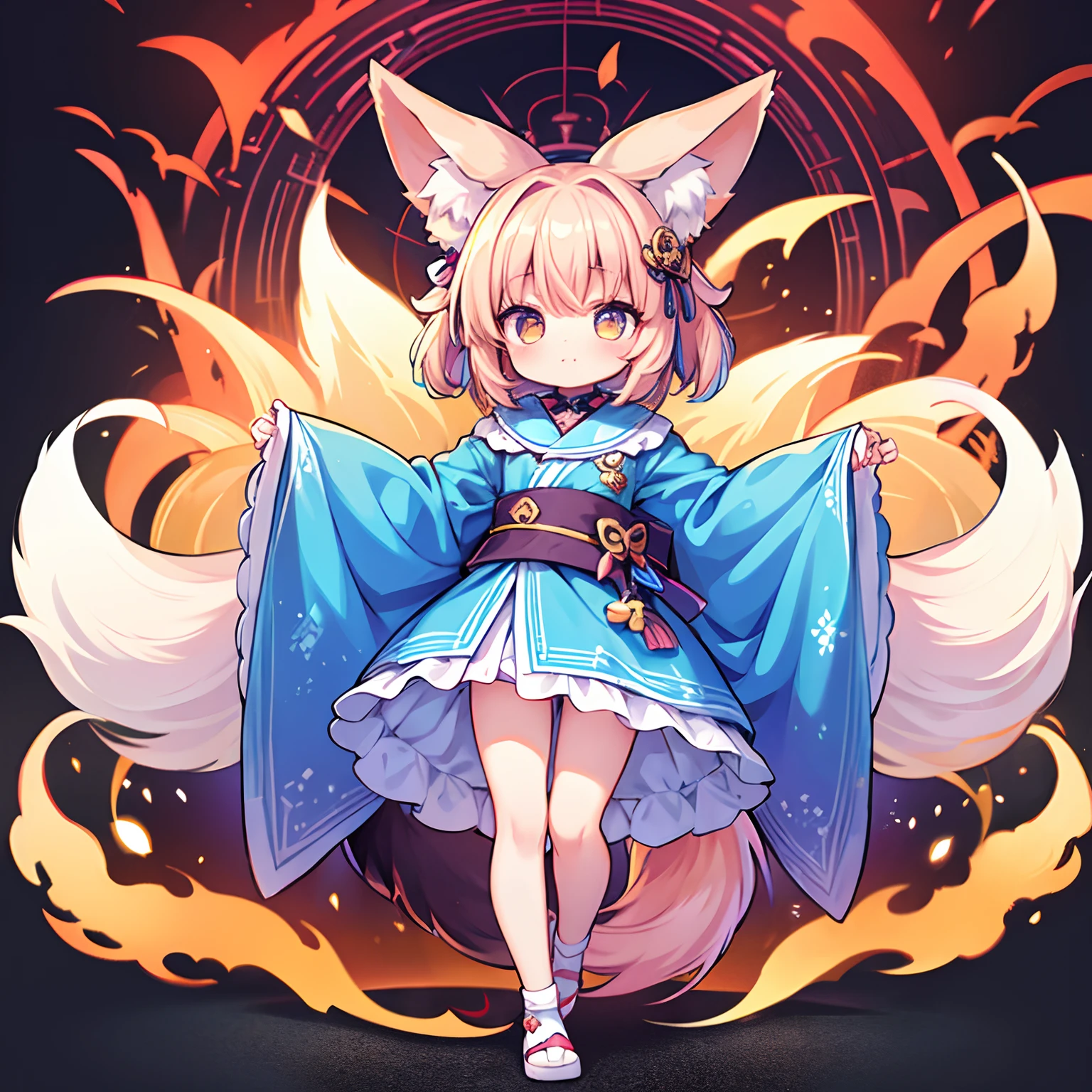 ​masterpiece、Girl personified by a fox、Fox ears and tail and paws、dance、Cute、psychedelic